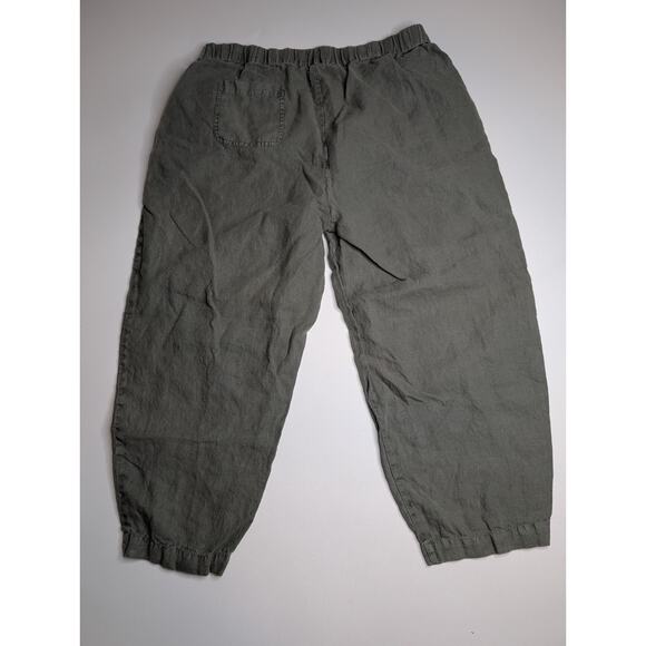 Poetry Linen Balloon Barrel Pants Green Size 14 Cropped Lagenlook Boho - Picture 10 of 11